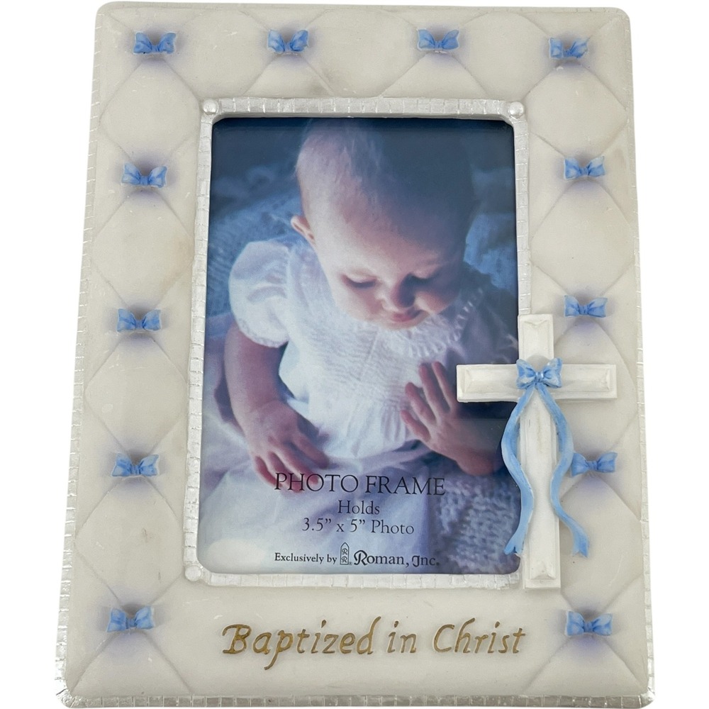 Boy Baptism Photo Frame 3.5x5 Frame Roman Inc Baby Baptized in Christ Blue Bows